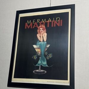 Ralph Burch Mermaid Martini Art Print 2003 with Black lightweight Frame